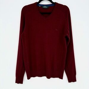 Rodd & Gunn Italian Extra Fine Merino Wool Burgundy Red V-Neck Sweater Medium